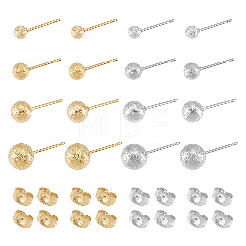 Unicraftale 16Pcs 8 Style 304 Stainless Steel Textured Ball Stud Earrings EJEW-UN0001-83-1