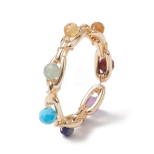 Round Natural Mixed Gemstone Bead Finger Ring RJEW-JR00723-1