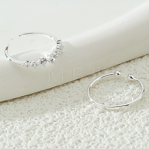 2Pcs 2 Styles Flat Round Brass & Crystal Rhinestone & Iron Cuff Toe Rings WG6514F-02-1