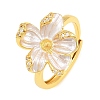 Flower Brass Micro Pave Cubic Zirconia & Enamel Cuff Ring Settings KK-CBAC351-06G-02-2