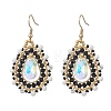 Teardrop Seed Beads & Glass Woven Dangle Earrings EJEW-MZ00682-01-3