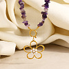 Summer Faux Pearl 304 Stainless Steel Flower Pendant Natural Amethyst Chip Beaded Necklaces for Women WGDF0A1-01-4