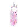 Handmade Unicorn Woven Net/Web with Feather Wall Hanging Decoration HJEW-A001-01A-1