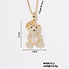 Brass Pave Clear Cubic Zirconia Cable Chain Bear Pendant Necklaces for Women NQ1992-2-1