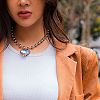 Iron and Glass Heart Pendant CCB Plastic Round Beaded Necklaces for Women FS-WGDB55B-09-2