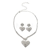 Heart Brass Rhinestone Stud Earrings & Pendant Necklaces Set for Women SJEW-M102-08S-2