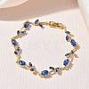 Brass Glass Flower Link Chain Bracelets KK-CBA7DFA-01G-C-4