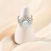 Natural Larimar Cabochons & Stainless Steel Cuff Open Rings RJEW-JR01090-02-2