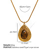 304 Stainless Steel with Natural Tiger Eye Teardrop Pendant Round Snake Chain Necklaces for Women FS-WGB55D1-03-1