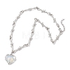 Opalite Heart Pendant Alloy Barbed Wire Link Chain Necklaces for Women NJEW-JN05614-4