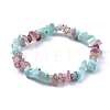 Natural Amazonite & Strawberry Quartz Chip Stretch Bracelets X-BJEW-JB04490-04-7