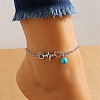 Heartbeat Paw Print Alloy & Synthetic Turquoise Link Anklets for Women WGE7D9E-01-1