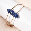 Brass Wire Wrapped Natural Lapis Lazuli Hexagon Point Cuff Bangles for Women BJEW-L719-01G-07-1