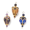 3Pcs 3 Colors Bohemian Natural Tiger Eye & Lapis Lazuli & Amethyst Round with Glass Beaded Teardrop Links Connector Charms PALLOY-MZ01227-1