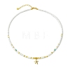 Ocean Brass Pave Clear Cubic Zirconia Sea Animals Pendant Natural Shell and Glass Seed Beaded Necklaces for Women NJEW-JN06345-4