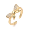 Bowknot Brass Micro Pave Clear Cubic Zirconia Open Cuff Rings RJEW-S417-03G-02-1