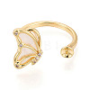 Butterfly Brass Micro Pave Clear Cubic Zirconia & Shell Cuff Rings Setting KK-T079-44G-2