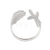 304 Stainless Steel Starfish & Shell Open Cuff Rings for Women RJEW-C095-09P-3