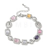 Brass Micro Pave Cubic Zirconia & Cat Eye Rectangle & Square & Oval Link Chain Bracelets for Women BJEW-G764-08P-4