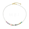 Ocean Synthetic Turquoise Starfish & Handmade Porcelain Fish & Glass Seed Beaded Necklaces for Women NJEW-JN06221-4