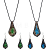 FIBLOOM 2 Sets 2 Colors Teardrop with Flower Glass Dangle Earrings & Pendant Necklace SJEW-FI0001-14-1