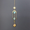 Natural Tiger Eye Star Sun Catcher Hanging Ornaments with Brass Sun HJEW-PW0002-13E-1