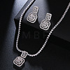 Square Brass Micro Pave Clear Cubic Zirconia Pendant Necklaces & Stud Dangle Earrings Sets FS-WG98D1F-01-3