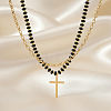 Stainless Steel Religion Cross Pendant Natural Gemstone Rondelle Beaded Double Layer Necklaces for Women PO2692-1-2
