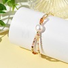 Faceted Natural Mixed Gemstone Beaded & Brass Paperclip Chain Bracelets with Natural Pearl for Women BJEW-JB14324-2