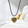 Natural Unakite Heart Pendant Black Cord Necklaces NI9317-20-1