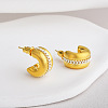 Brass C-Shaped with Chain Charm Stud Earrings EJEW-Q391-02G-1