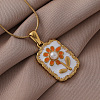 316 Surgical Stainless Steel Enamel with Imitation Pearl Rectangle with Flower Pendant Necklaces for Women ST9494-1