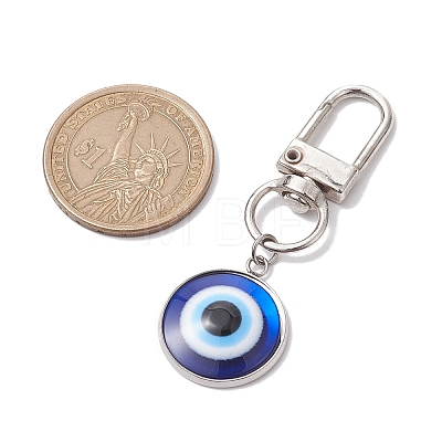 Flat Round with Evil Eye 304 Stainless Steel & Resin Pendant Decorations HJEW-JM01946-01-1