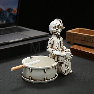 Halloween Resin Punk Skeleton Rock Drummer Ashtray Figurines PW-WG43279-01-1