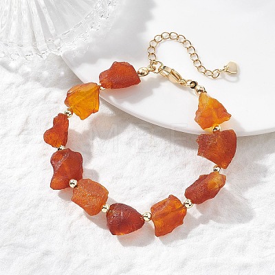 Raw Rough Natural Amber and Electroplate Non-magnetic Synthetic Hematite Beaded Bracelets for Women BJEW-JB13627-1