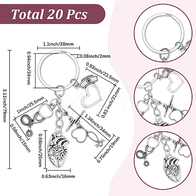 20Pcs Alloy Medical Theme Keychains KEYC-SC00039-1