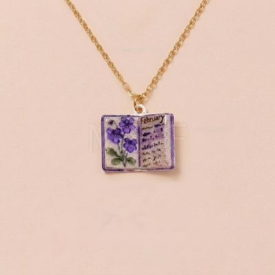 Brass Enamel Book Pendant Necklaces for Women KK-CBAF5B9-01G-02-1