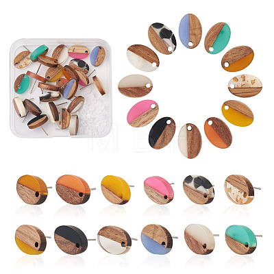 Craftdady 12Pairs 12 Colors Opaque Resin & Walnut Wood Stud Earring Findings MAK-CD0001-05-1