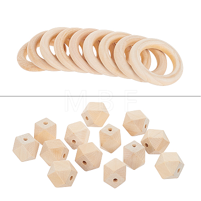Faceted Nugget Natural Wooden Beads WOOD-PH0009-24-1