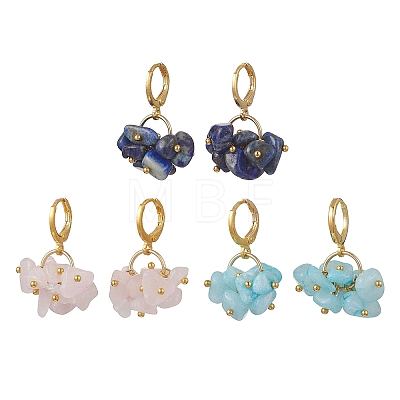 3 Pairs Natural Rose Quartz & White Jade & Lapis Lazuli Chip Beads Hoop Earrings EJEW-JE06823-1