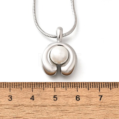 304 Stainless Steel Pave Shell Pearl Flat Round Pendant Necklaces for Women NJEW-U031-02P-1