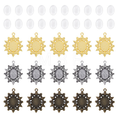 30Pcs 3 Colors Vintage Tibetan Style Alloy Flower Pendant Cabochon Bezel Settings TIBEP-TA0001-47-1