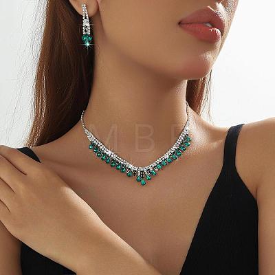 Alloy Rhinestone Teardrop Tassel Necklaces & Stud Earrings Sets FS-WG9D3B7-02-1