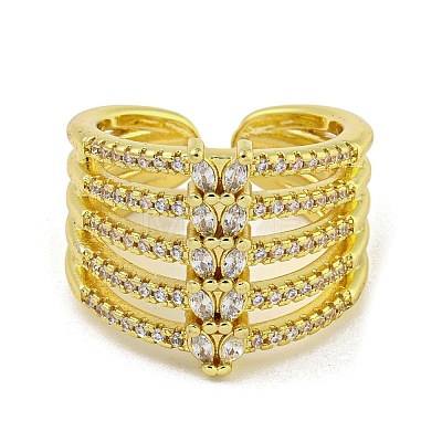 Brass Micro Pave Cubic Zirconia Cuff Rings for Women RJEW-E294-04G-03-1