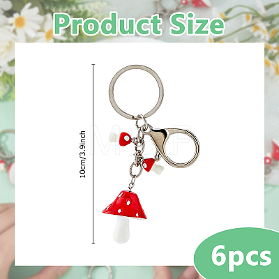 6Pcs Opaque Resin Mushroom Keychains KEYC-DC00071-1