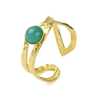 Ion Plating(IP) Round Natural Amazonite Finger Rings RJEW-H233-01G-02-1