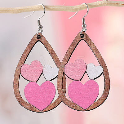 Valentine's Day Wood Dangle Earrings FS-WG2DDA3-02-1