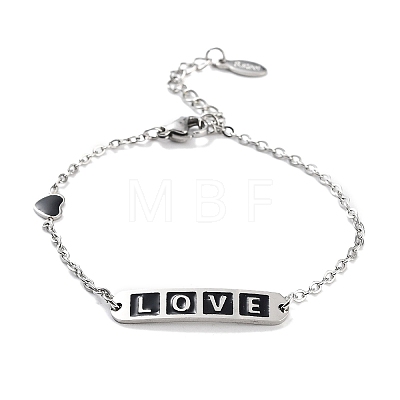 201 Stainless Steel Heart & Rectangle with Word Love Link Bracelets BJEW-B090-02A-1