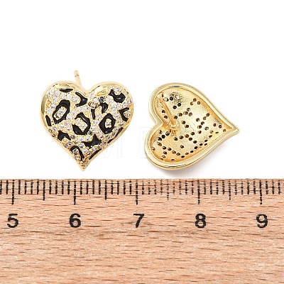 Heart Brass Micro Pave Clear Cubic Zirconia Stud Earrings EJEW-H178-09G-02-1