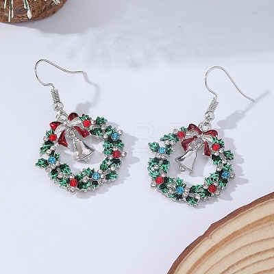 Christmas Wreath & Christmas Bell Alloy Rhinestone Dangle Earrings WG06691-04-1